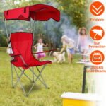 Red portable camping chair with canopy